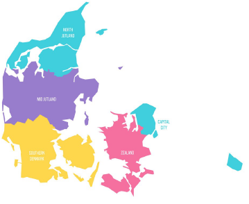 Colorful map of Denmark