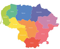 Colorful map of Lithuania