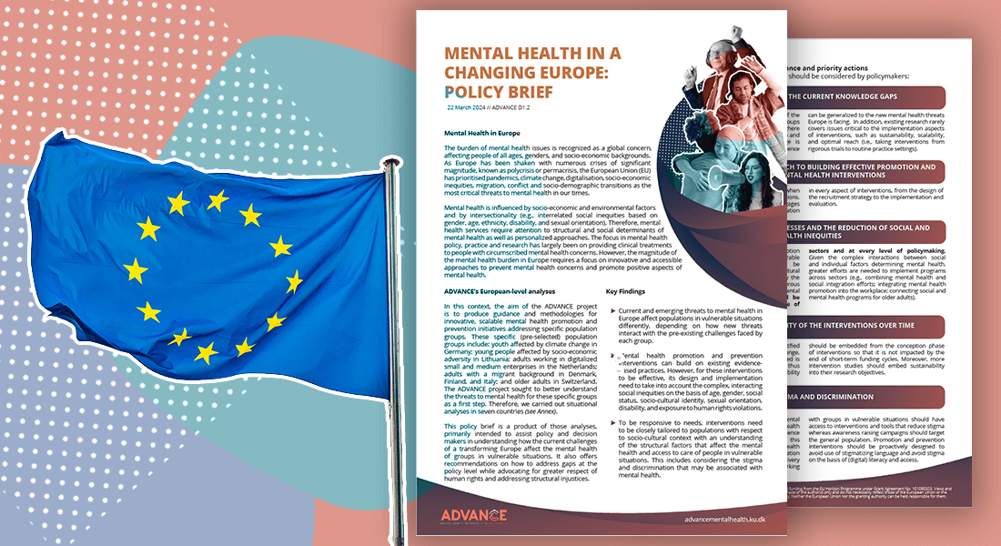 Photo of the EU flag and screenshots of the policy brief