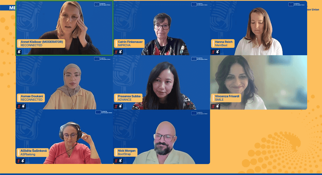 Screenshots of the webinar showing all the panelists and moderator