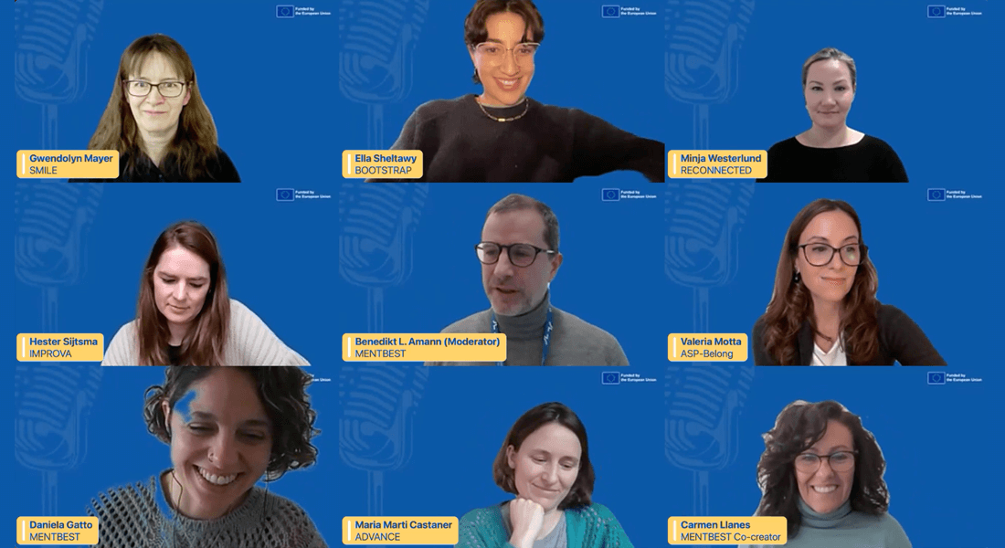 Screenshots of the webinar showing all the panelists and moderator